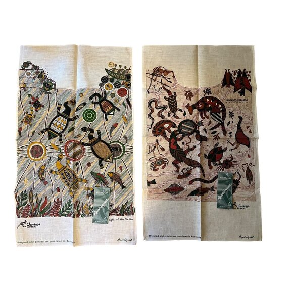 Rodriquez Churinga Australia Linen Tea Towels – Kangaroo Dreaming & Turtles - Picture 1 of 7